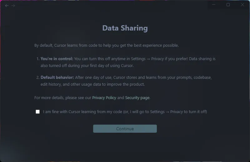 Data sharing settings screen
