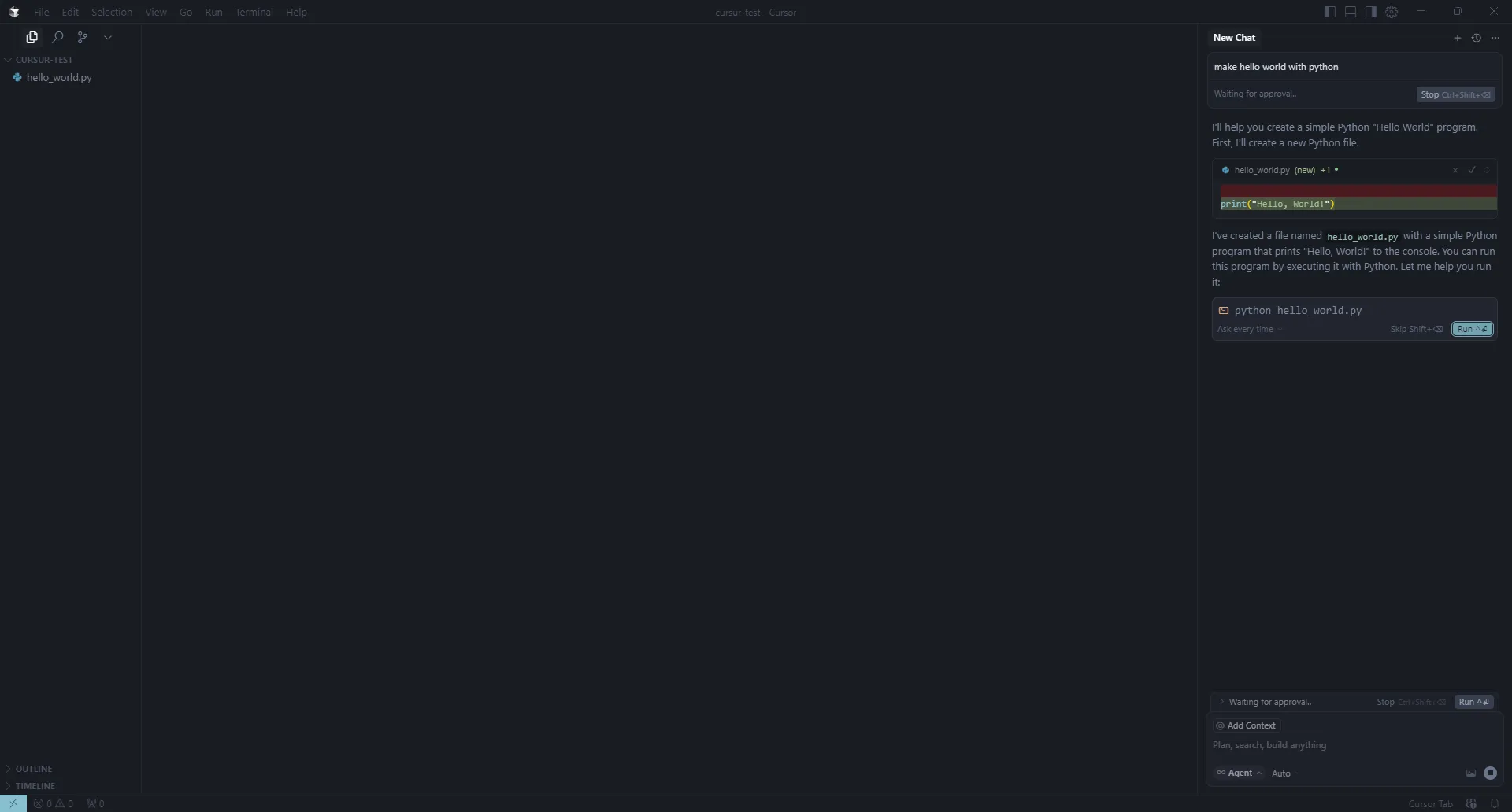 Hello World execution result