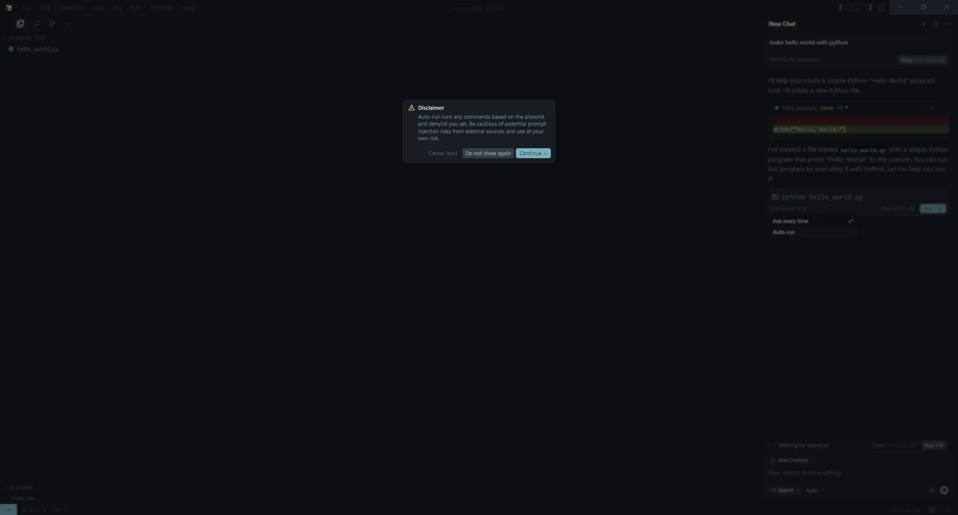 Warning dialog