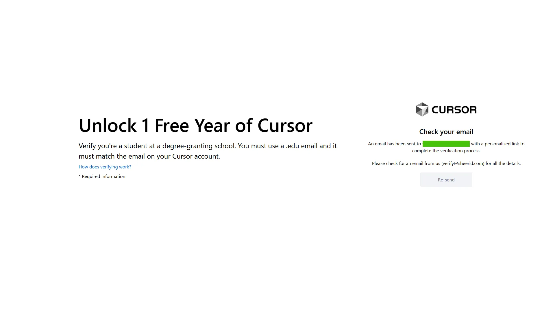 Screenshot showing email resend prompt screen